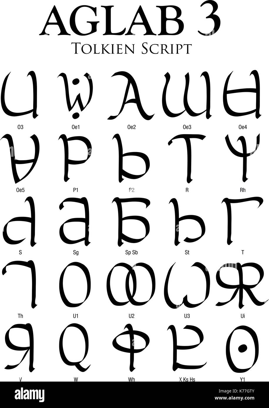 AGLAB Alphabet - Tolkien Skript auf weißem Hintergrund - Vektorbild Stock Vektor