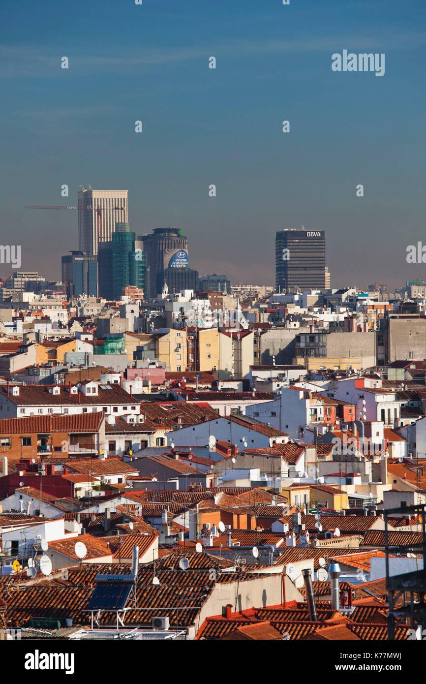 Spanien, Madrid, Centro Bereich, erhöhte Ansicht der Bürotürme in nördlichen Madrid, morgen Stockfoto