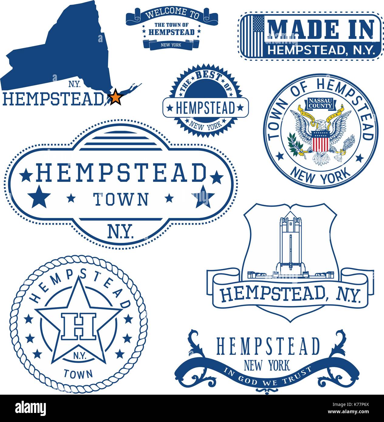 Satz generischer Stempel und Zeichen von Hempstead Town, New York State Stock Vektor