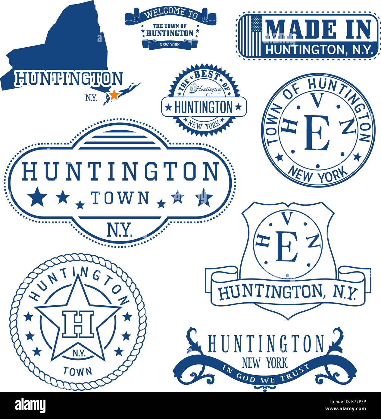 Satz generischer Stempel und Zeichen von Huntington, New York State Stock Vektor