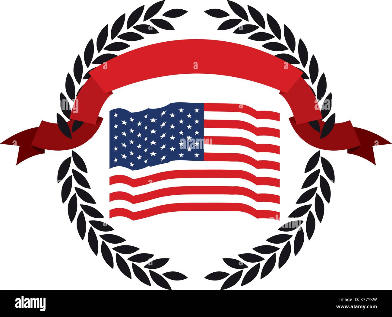 United States flag innerhalb des Kreises der schwarzen Oliven Zweige mit roter Schleife auf der Oberseite Stock Vektor