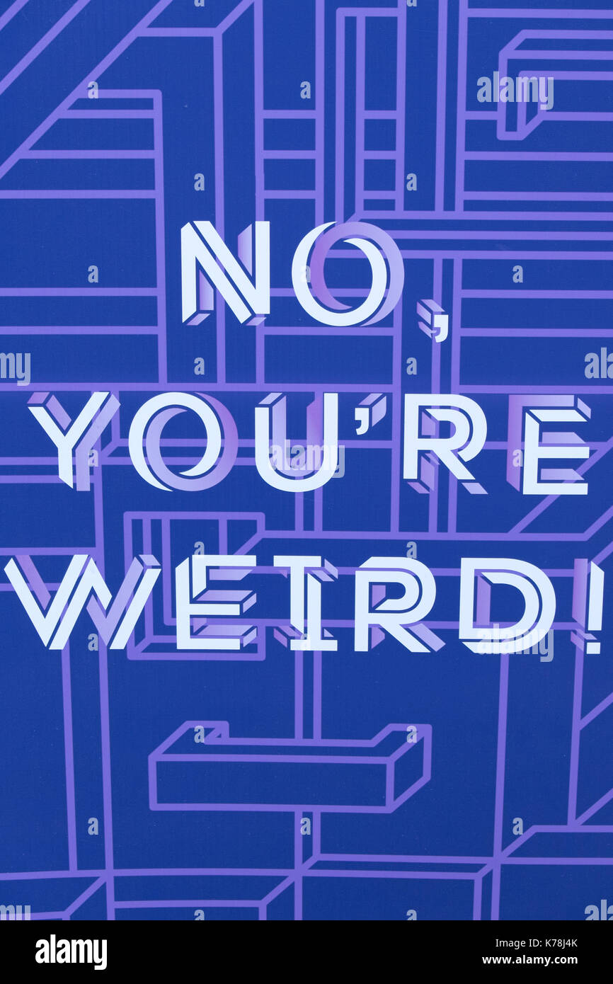 "Nein du bist komisch!' Fluevog Schuhe zeichen Vancouver, Kanada, 16.9.17 Stockfoto