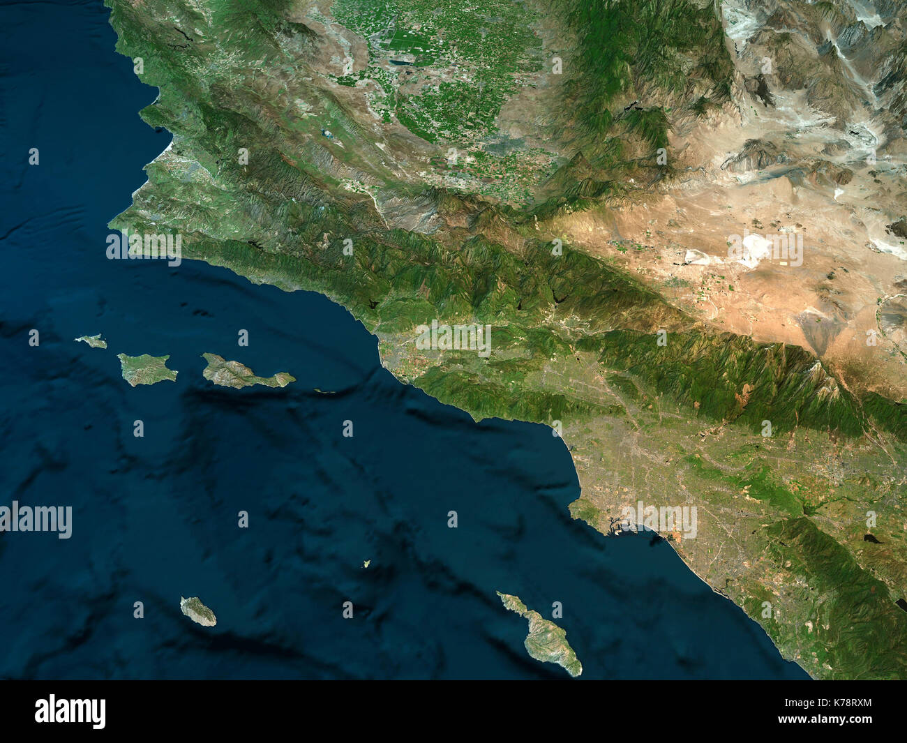 Physische Karte von Kalifornien, Los Angeles Berge, das Meer und die Hügel, Berge und Störung von Sant'Andrea, 3D-Rendering Stockfoto