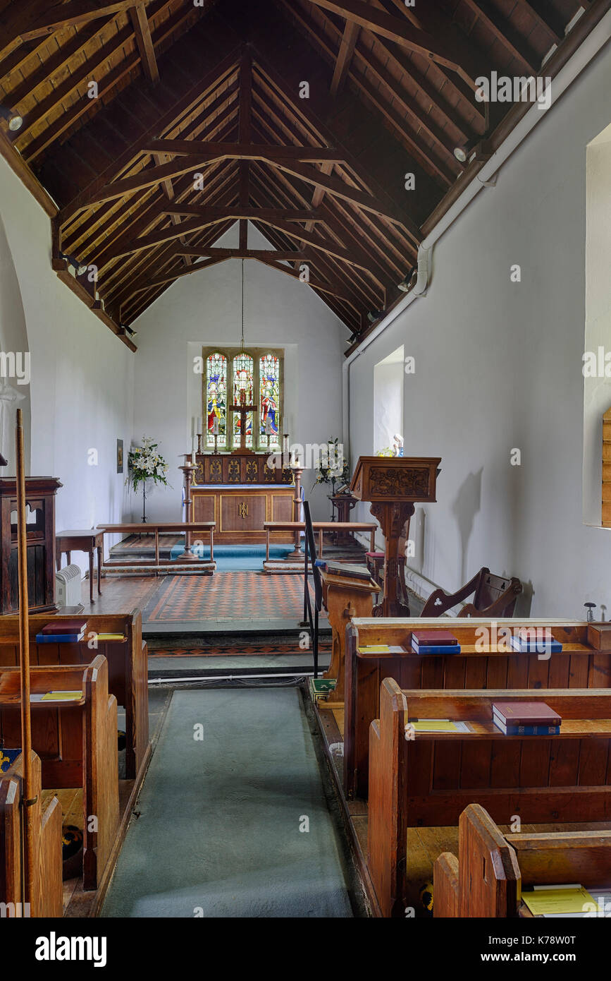 Nave der spätmittelalterlichen St. Andreas-Kirche, Withypool, Exmoor, Somerset Stockfoto