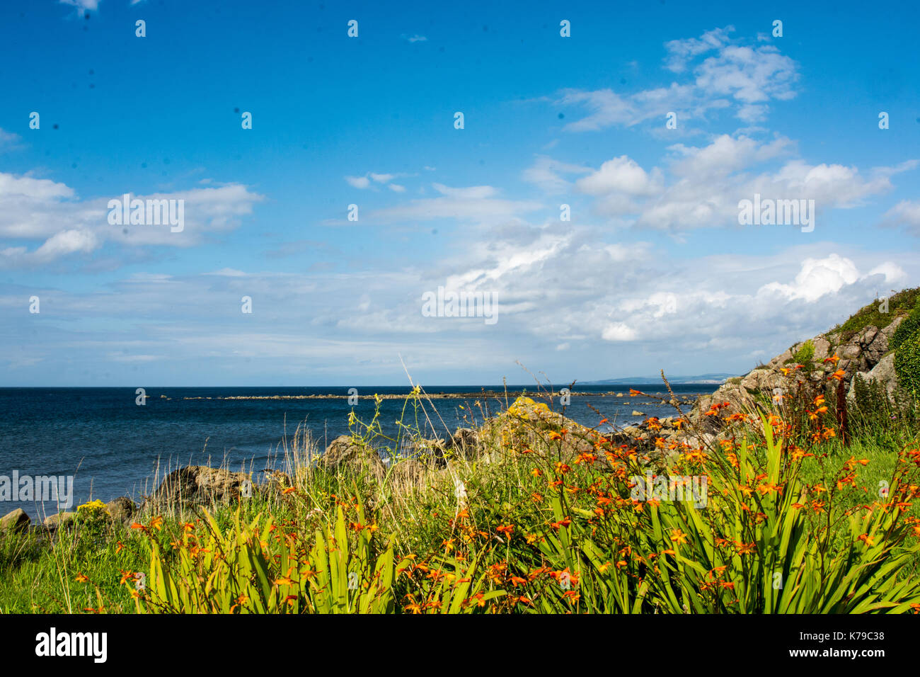 Seascape Blick über den Strand und das Meer in der Nähe von lendalfoot Girvan, Schottland Stockfoto