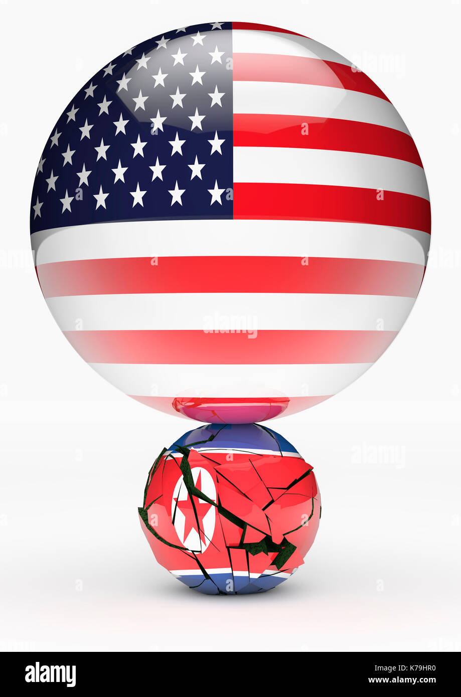 USA NORDKOREA Flag zerquetscht Konzept. Amerikanische Flagge globale Supermacht-Dominanz. Stockfoto