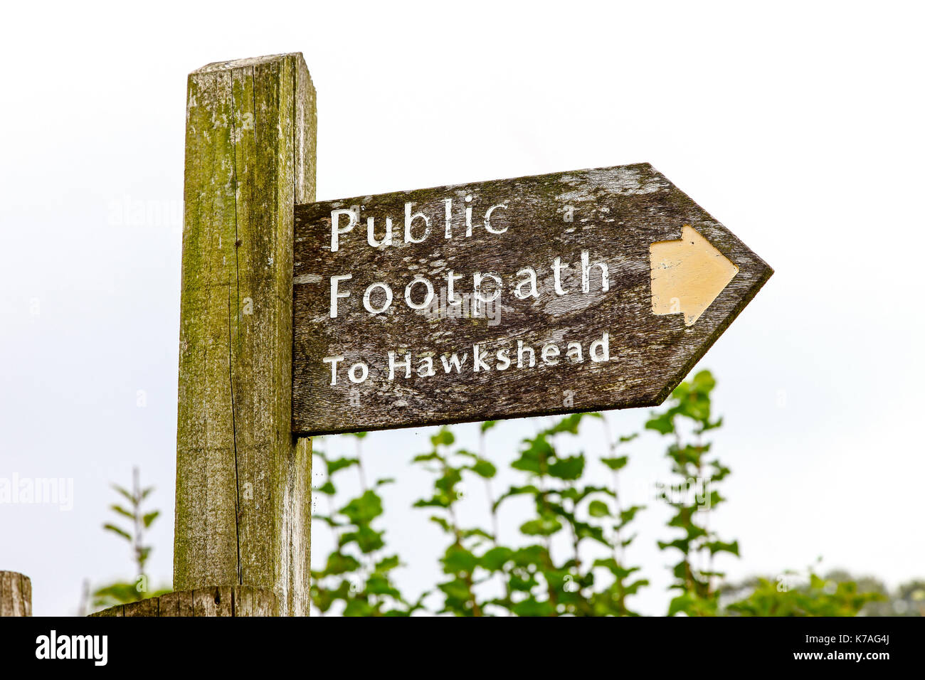 Eine hölzerne Wanderweg Schild" in Ambleside, Lake District, Cumbria, England, Großbritannien Stockfoto