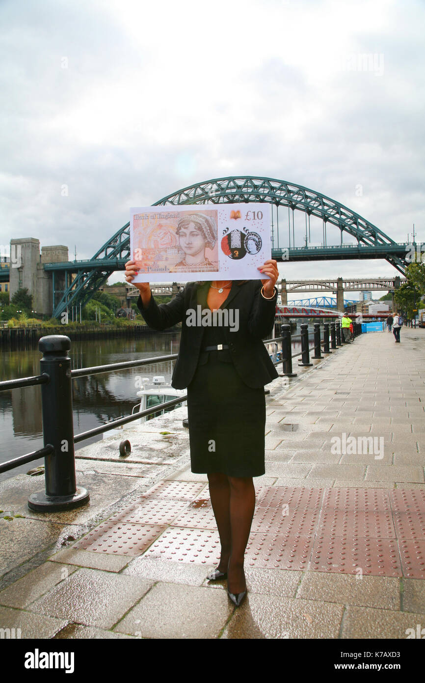 Jane Austen Neue zehn Pfund in Großbritannien, Newcastle upon Tyne gestartet. Stockfoto
