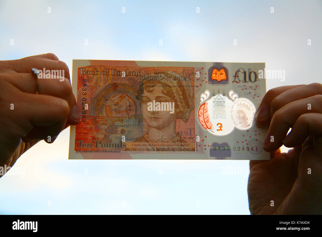 Jane Austen Neue zehn Pfund in Großbritannien, Newcastle upon Tyne gestartet. Stockfoto