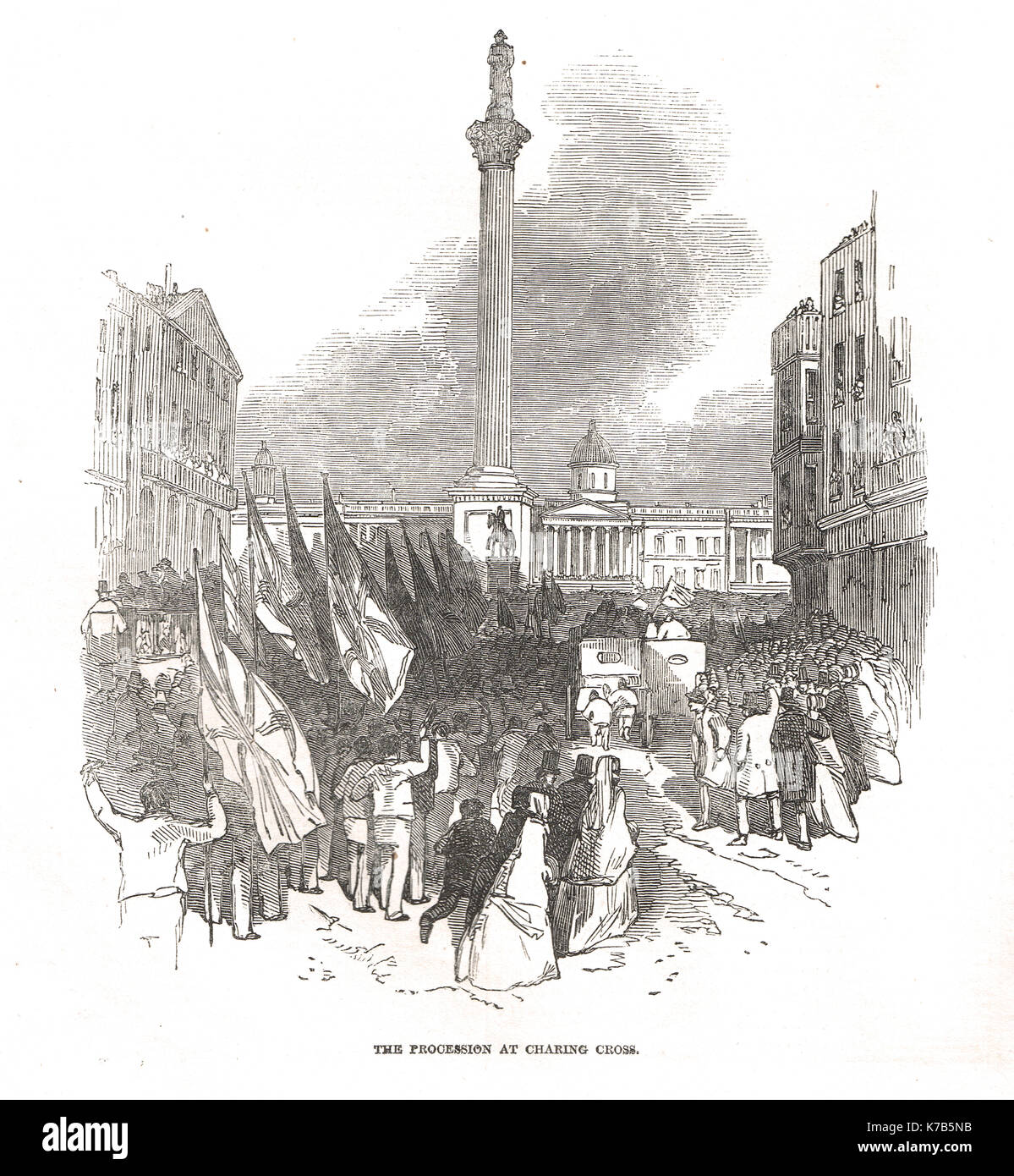 Seeleute an einer Demonstration gegen die Aufhebung der Navigation Gesetze, London, 9. Februar 1848. Die Prozession an der Charing Cross Stockfoto