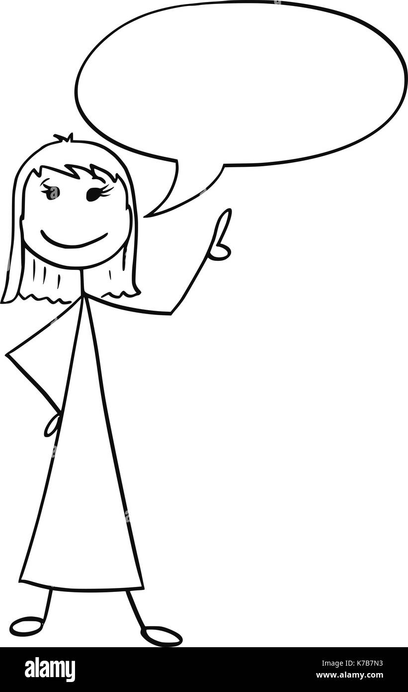 Cartoon Illustration der lächelnde Frau Mädchen mit leeren Text Sprechblase Ballon. Stock Vektor