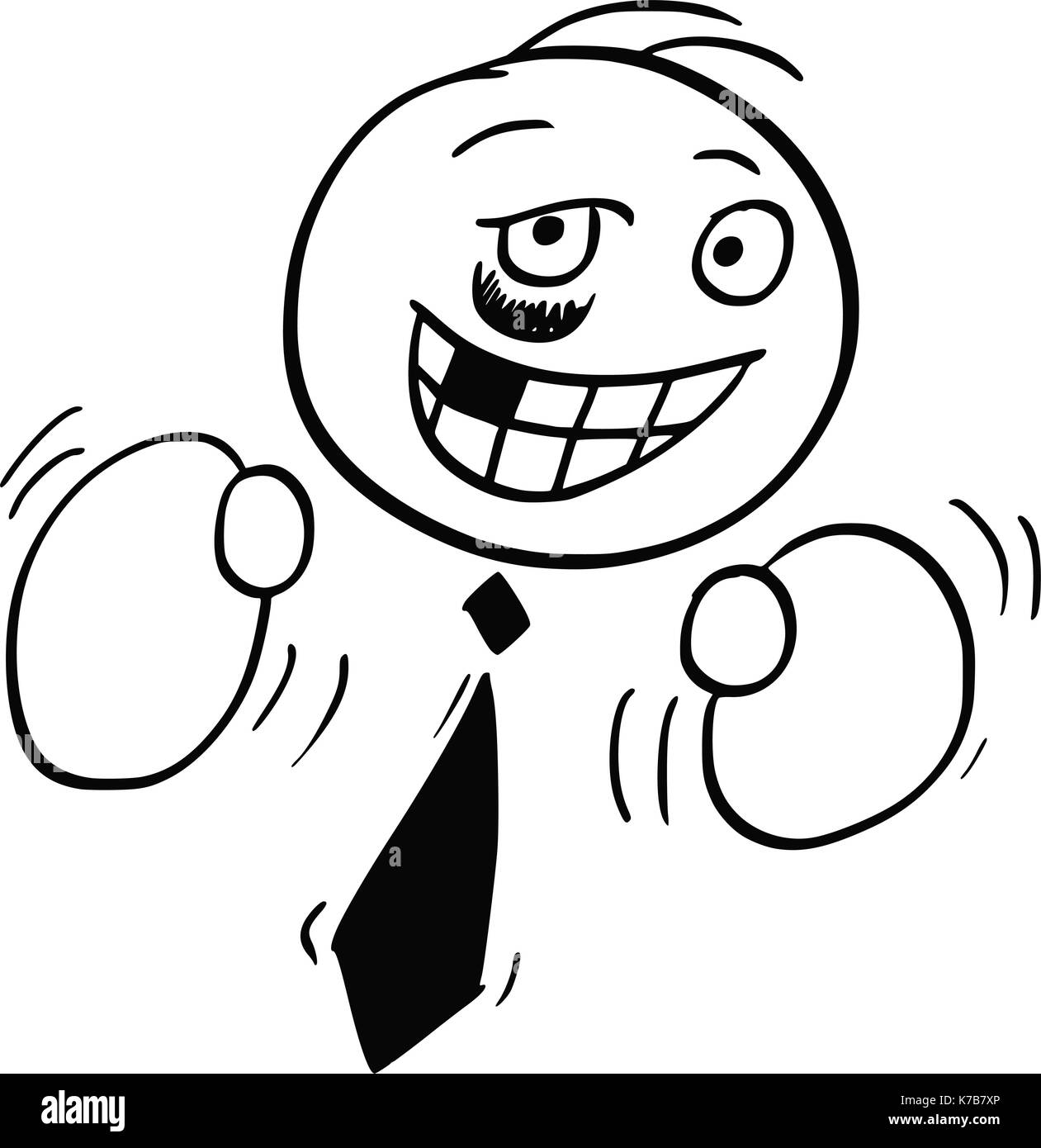 Cartoon stick Mann Abbildung von lächelnden Business mann Geschäftsmann mit Boxhandschuhen. Stock Vektor
