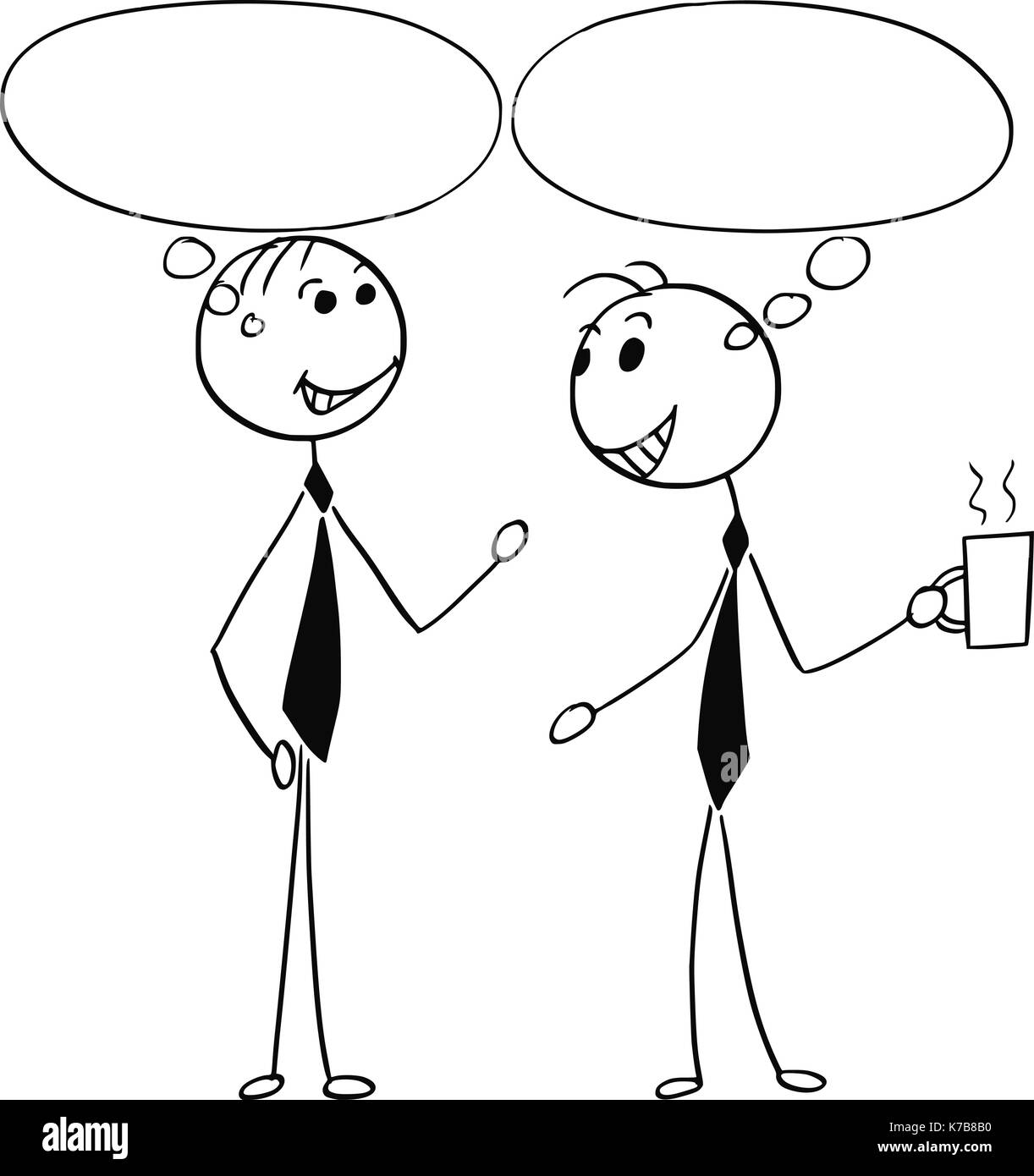 Cartoon stick Mann Abbildung von zwei Männer männliche Geschäftsleute sprechen oder Chatten mit leeren Sprechblasen Luftballons. Stock Vektor Cartoon stick Mann Abbildung von zwei Männer männliche Geschäftsleute sprechen oder Chatten mit leeren Sprechblasen Luftballons. Stock Vektor