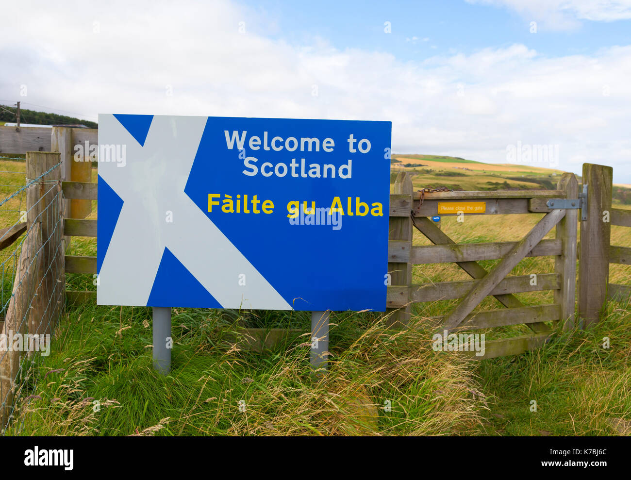 Willkommen in Schottland anmelden Stockfoto