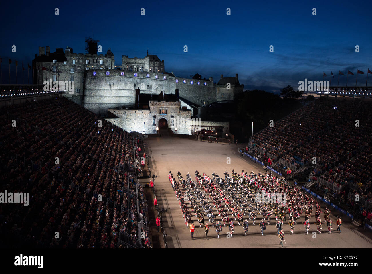 Edinburgh Royal Tattoo vor der Burg von Edinburgh, Edinburgh, Schottland, am 15. September 2017. Stockfoto