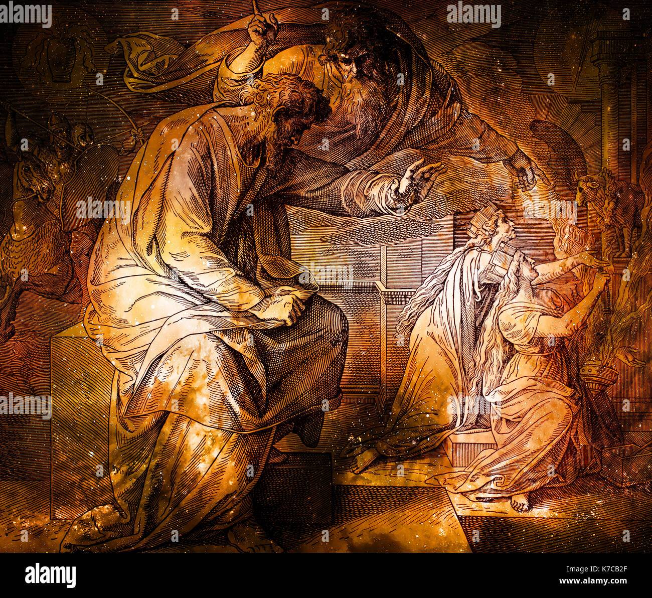 Gott ruft der Prophet Jeremia, Grafik Collage von der Gravur des Nazareene Schule, in der 