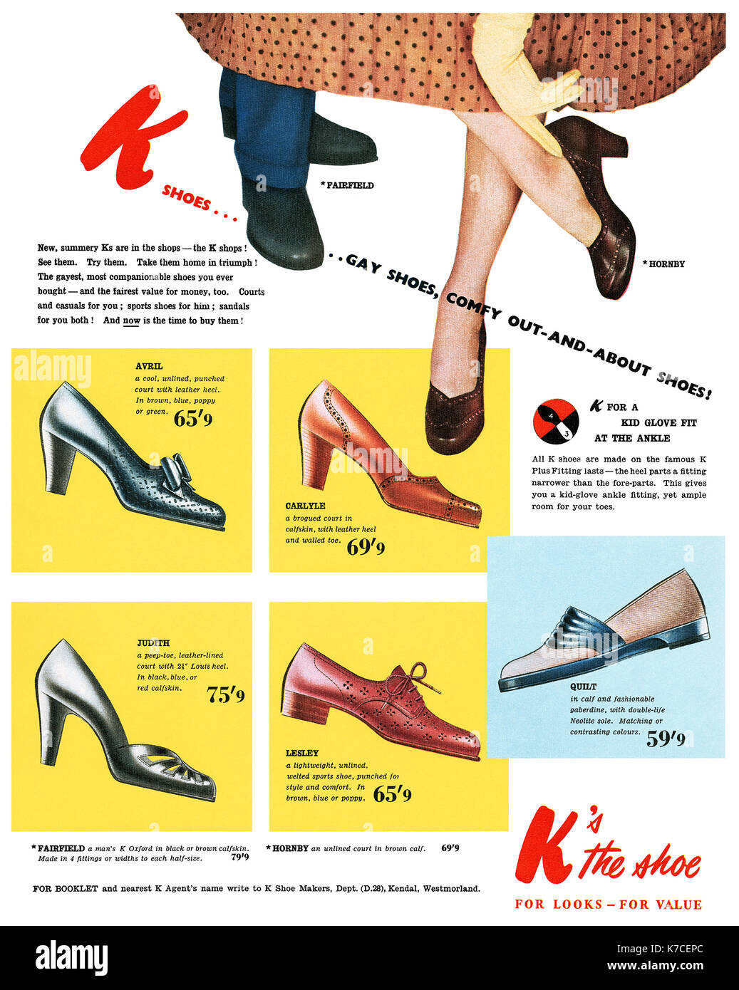 1952 britischen Werbung für K-Schuhe. Stockfoto