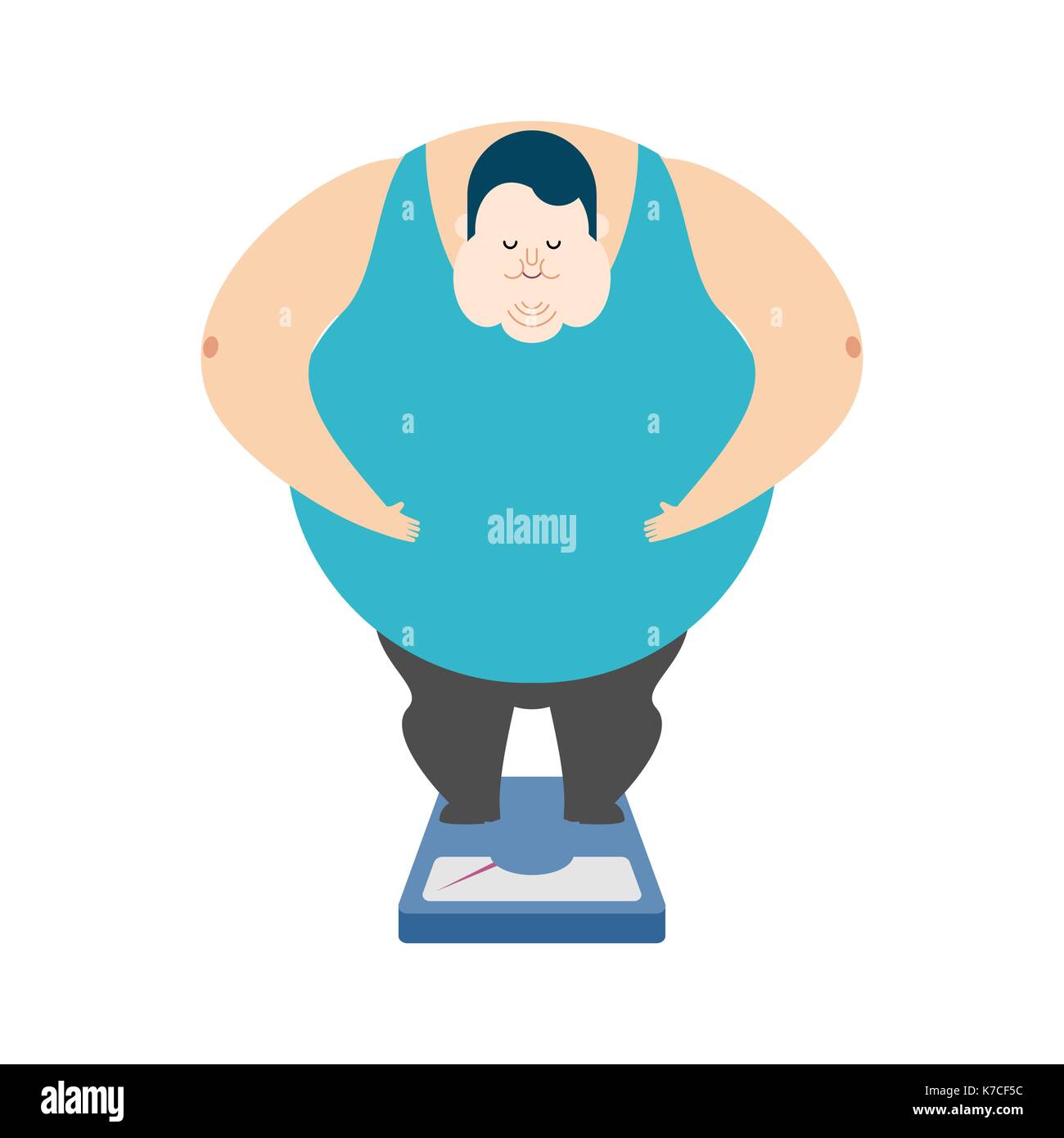 Fette Kerl auf einer Waage. Schlemmer dicken Mann. fatso Vector Illustration Stock Vektor