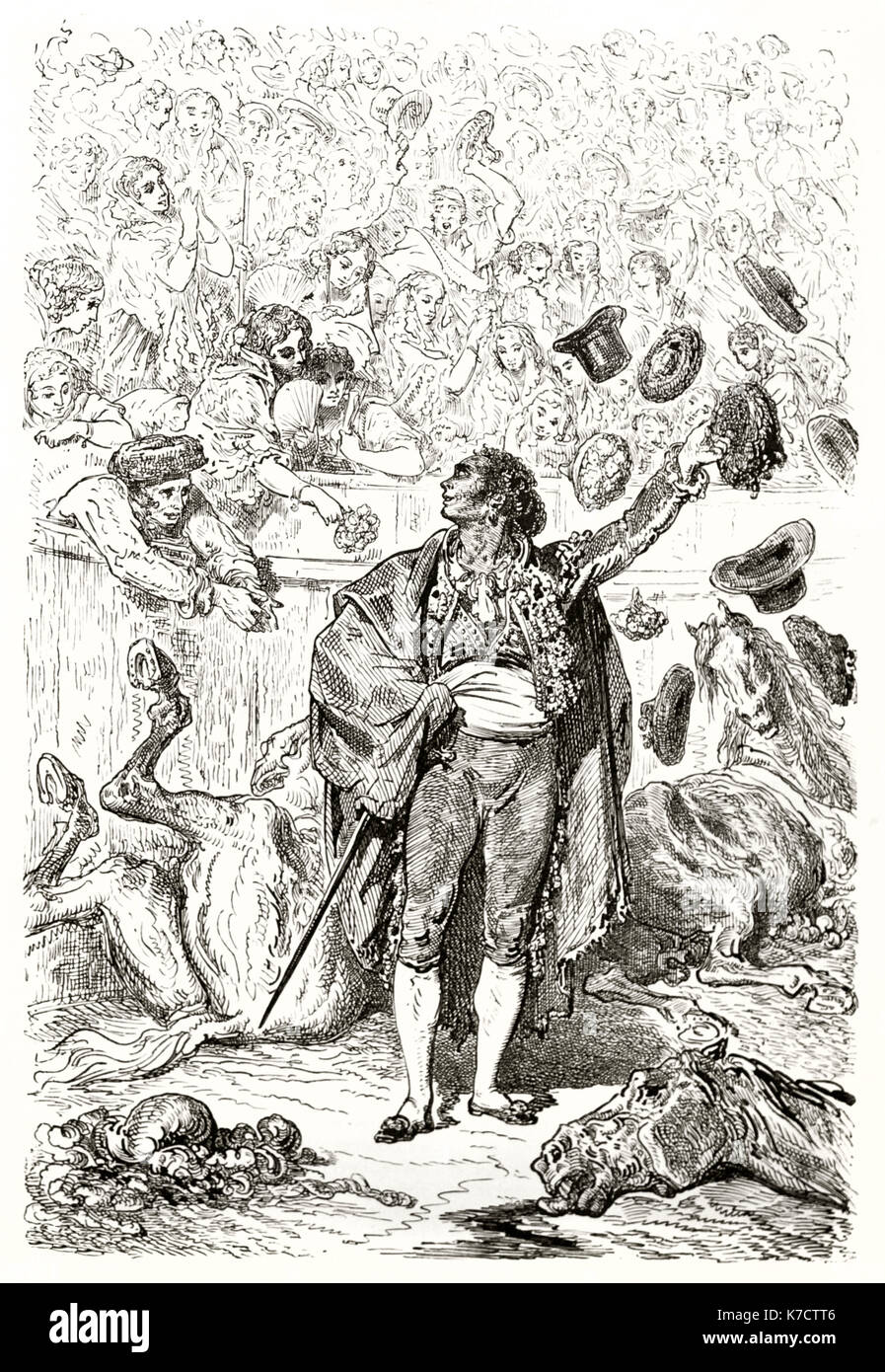 Alte Abbildung: stierkampf (Matador Triumph). Von Dore, Publ. bei Le Tour du Monde, Paris, 1862 Stockfoto