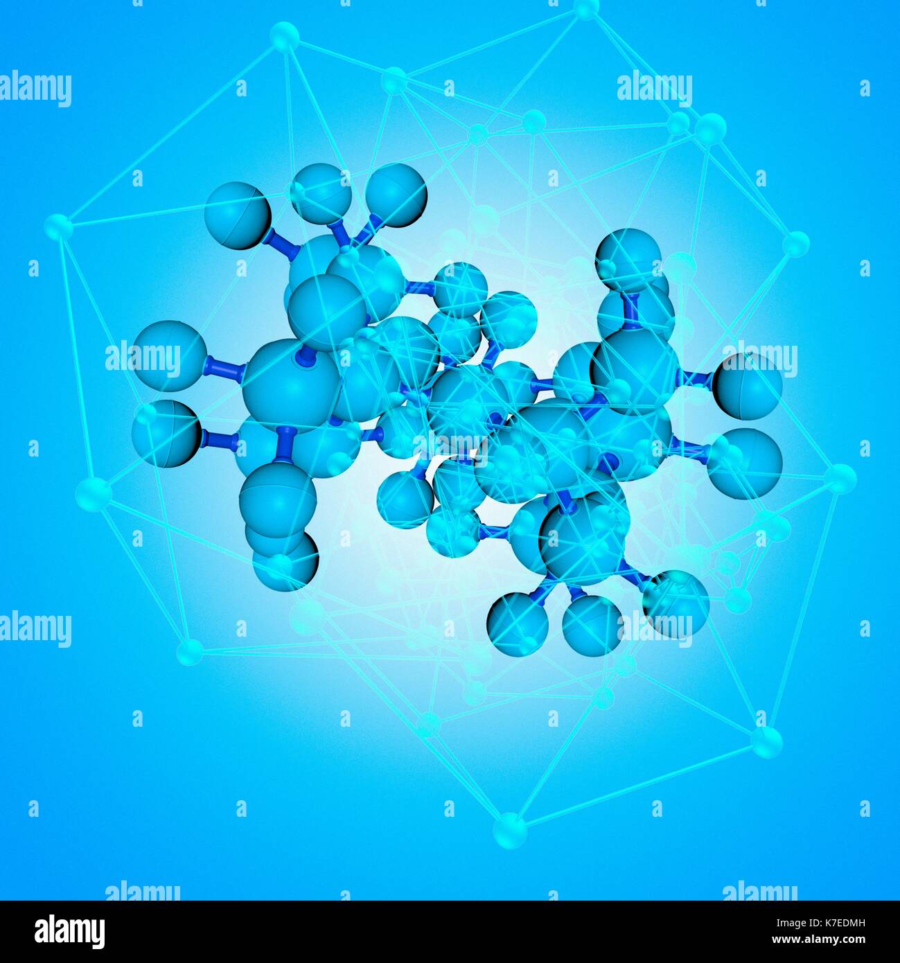 Blaue Moleküle, Illustration. Stockfoto