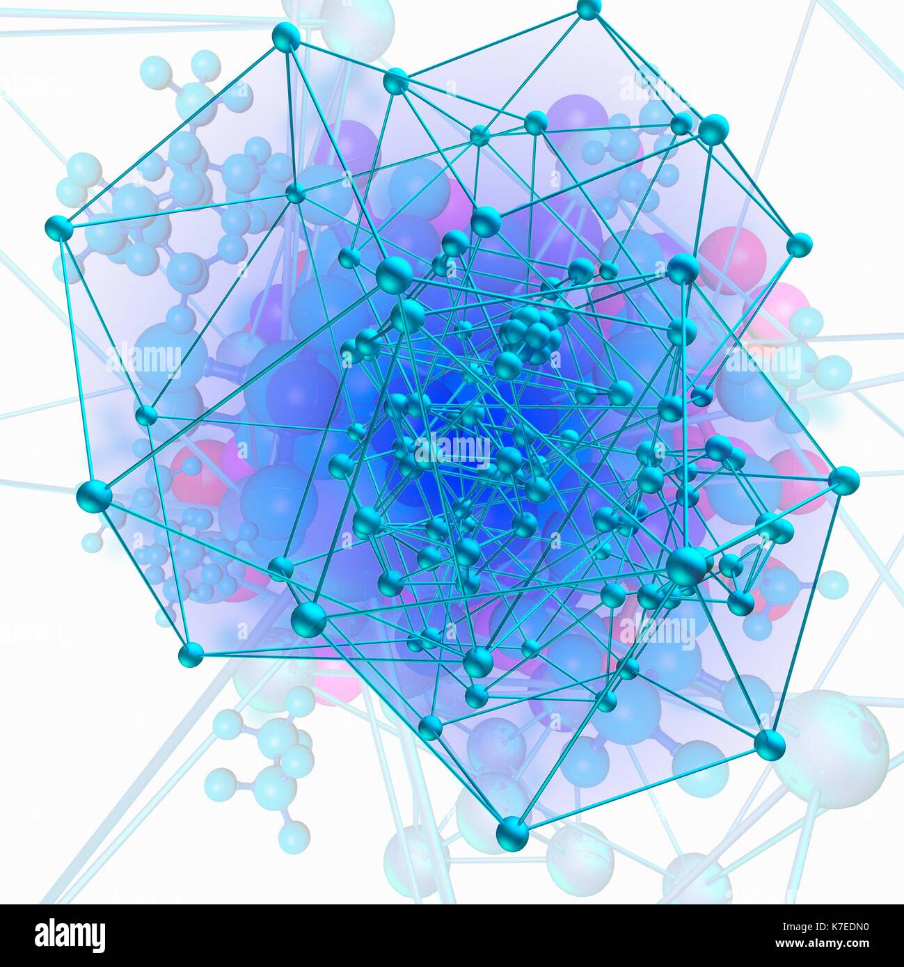 Blaue Moleküle, Illustration. Stockfoto