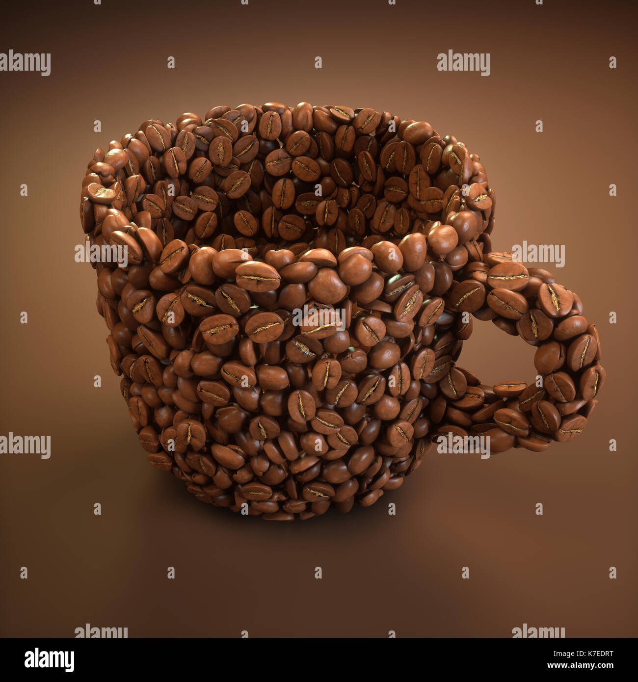 Kaffeebohnen in Form der Kaffeetasse. Stockfoto