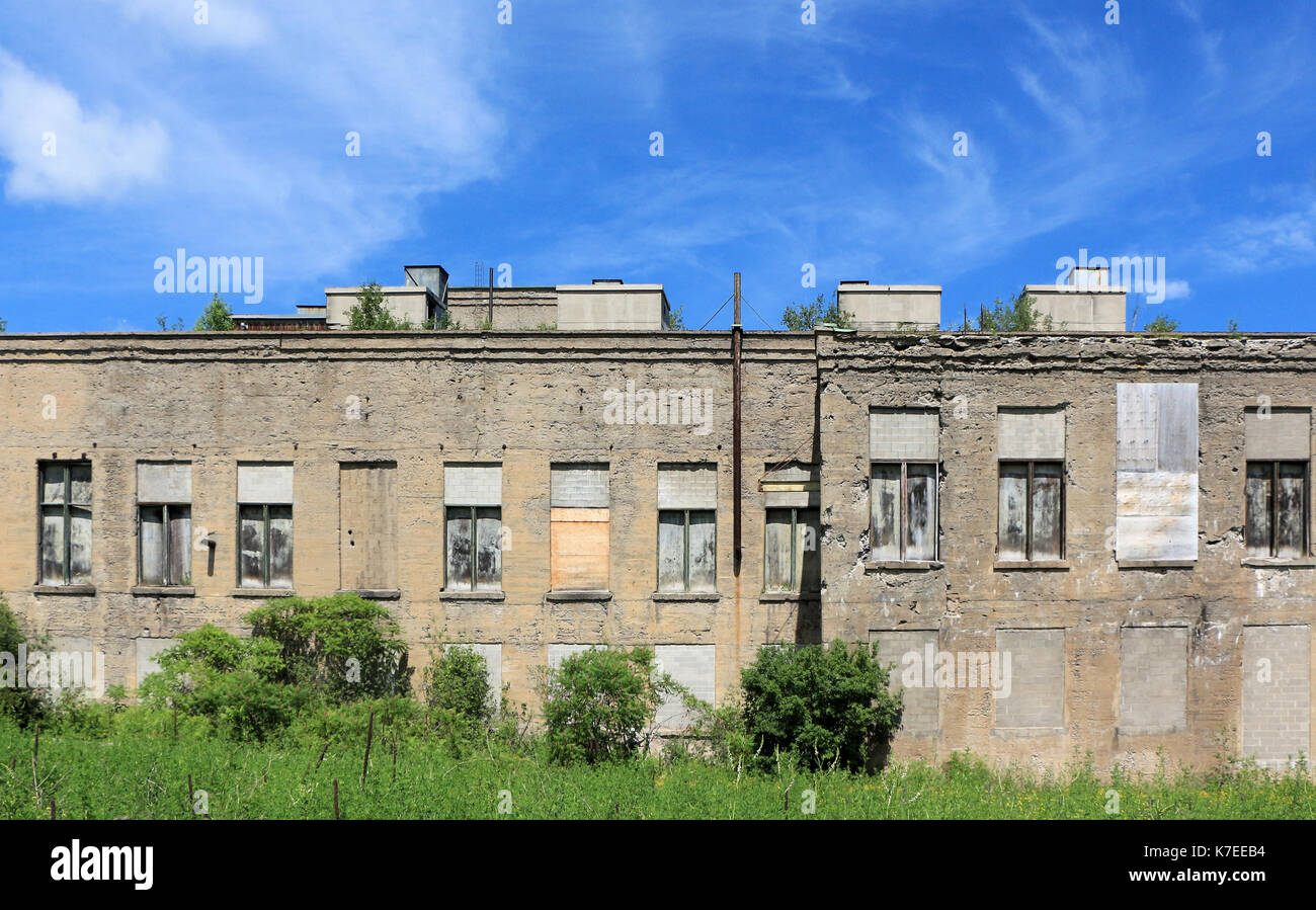 Außenwand eines Gebäudes in E B Eddy Papierfabrik Komplex in Ottawa, Kanada, die geschlossen wurden, seit 2007. Stockfoto