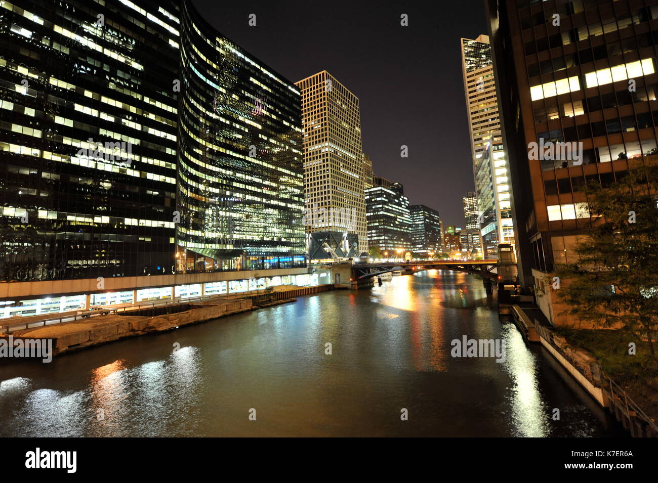 Screenshot des southend von Chicago Downtown entlang des Flusses Stockfoto