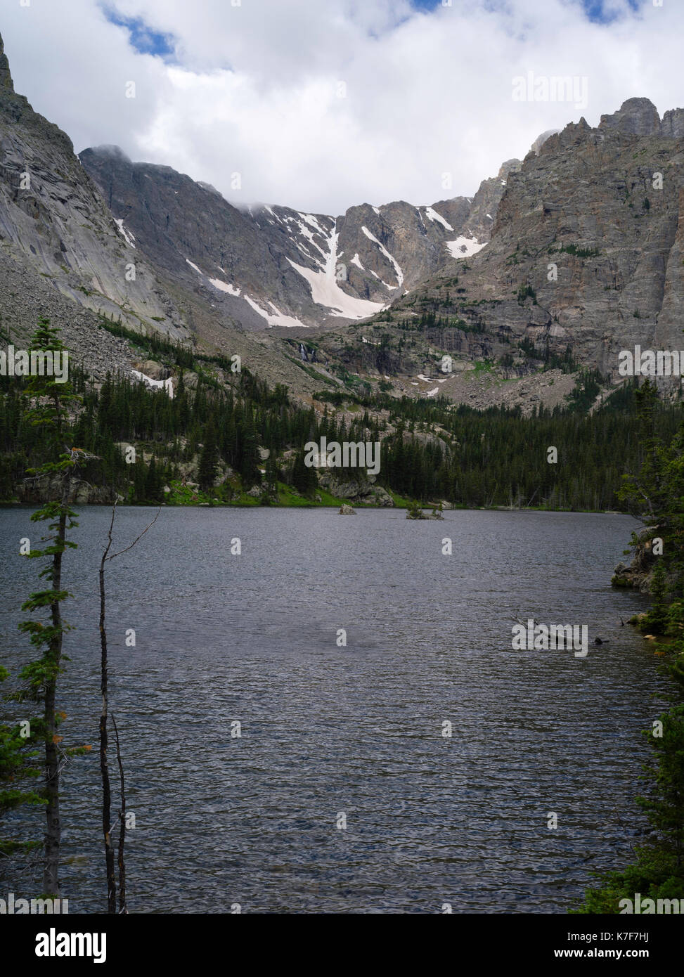 Panoramasicht auf den See, im Rocky Mountain National Park, Colorado, USA. Stockfoto