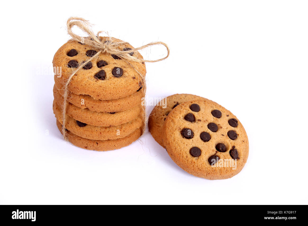 Chocolate Chip Cookies, choco Chip Cookies, Cookies auf weissem, Cookies, Cookies, handgefertigte chocochip Cookies, handgemachte Schokolade Cookies, handgemachte Schokolade Stockfoto