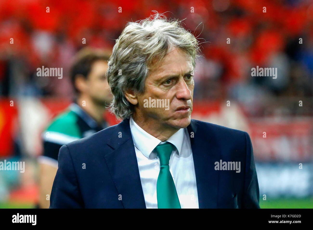 Piräus, Griechenland - Sempteber 12, 2017: Trainer von Sporting Jorge Jesus während der UEFA Champions League Spiel zwischen Olympiakos Piräus vs Sporting CP an Georgio Stockfoto