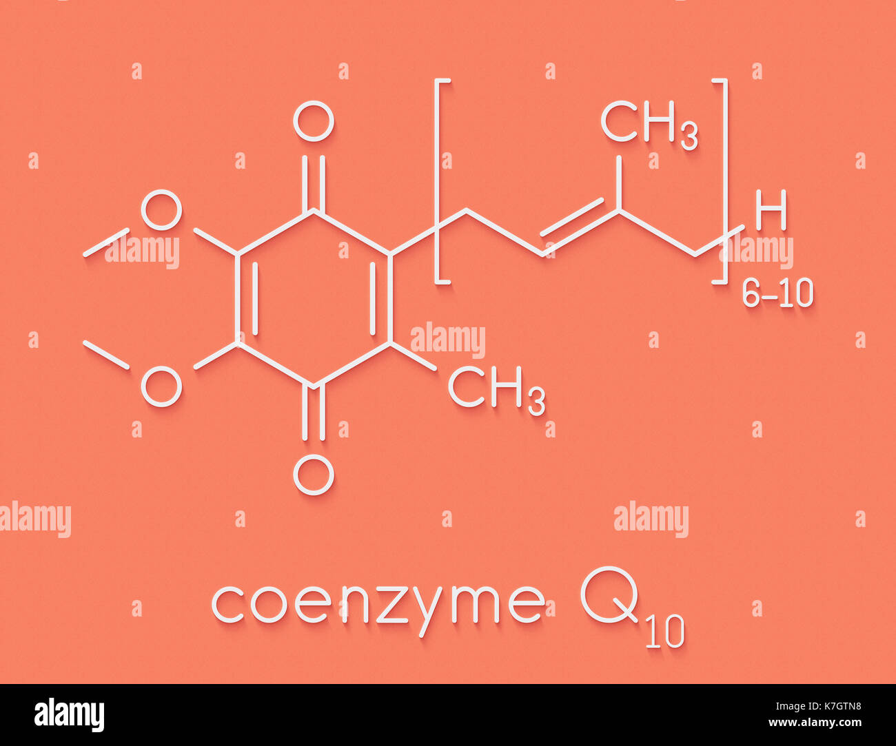 Coenzym Q10 (Ubichinon, ubidecarenone, CoQ10) Molekül, chemische Struktur. Spielt eine wichtige Rolle bei der Produktion von zellenergie; hat Antiox Stockfoto