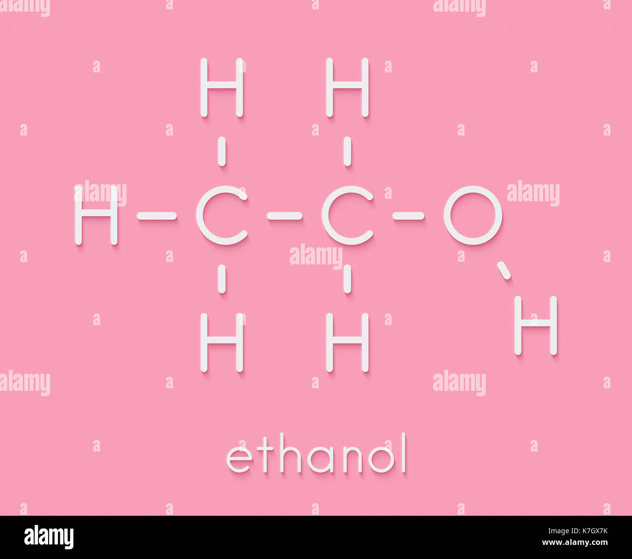 Alkohol (Ethanol, Ethylalkohol) Molekül, chemische Struktur. Skelettmuskulatur Formel. Stockfoto