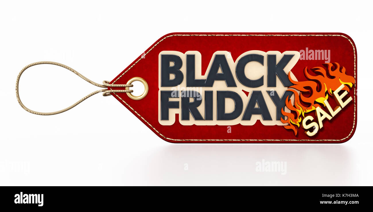Rot Schwarz Freitag Verkauf Tag auf weißem Hintergrund. 3D-Darstellung. Stockfoto