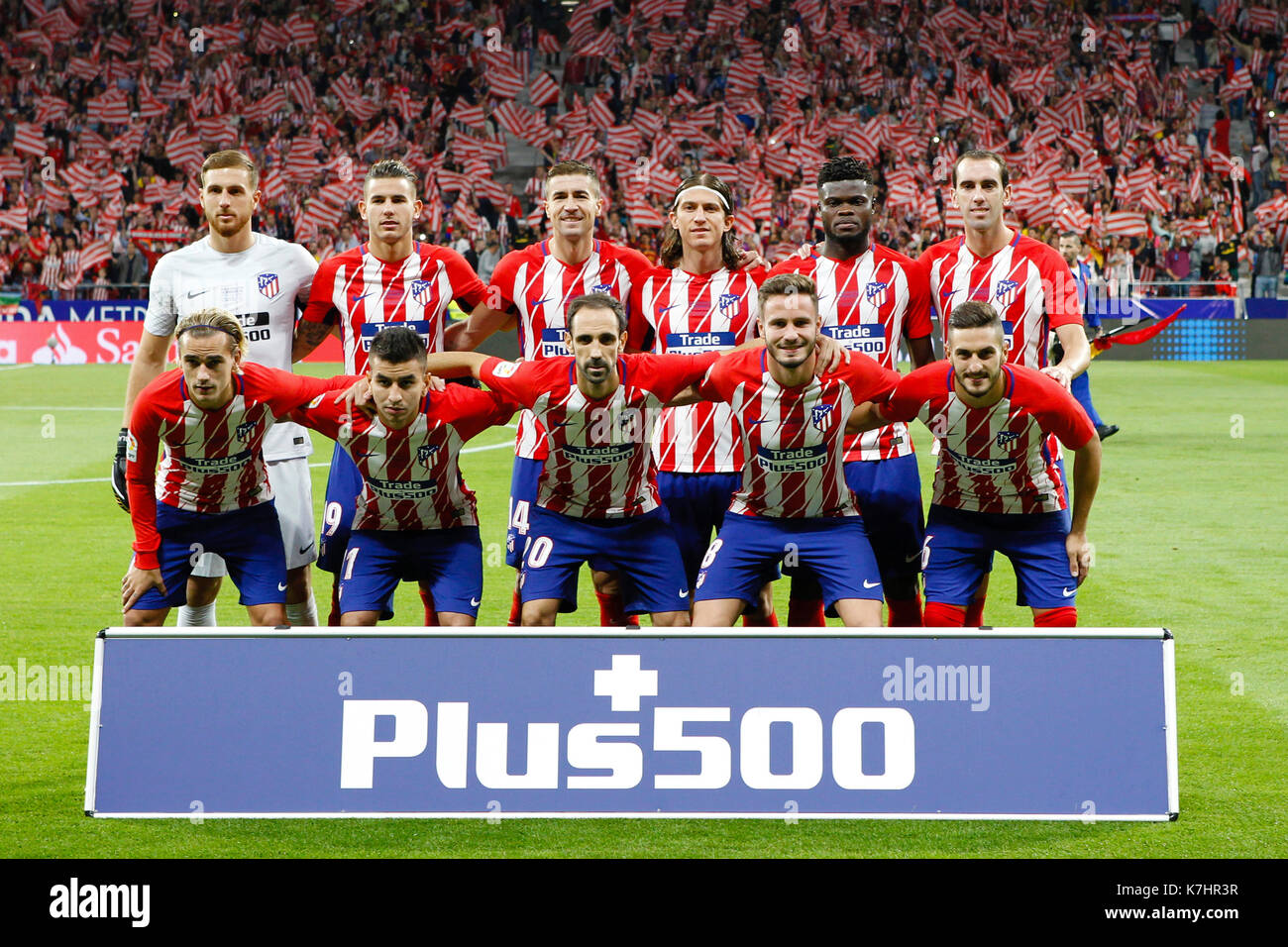 Einweihung des Metropolitan Wanda Stadion. Team Gruppe Liune-Liga zwischen Atletico de Madrid gegen Malaga CF Wanda Metropolitano Stadion in Madrid, Spanien, 16. September 2017. Stockfoto