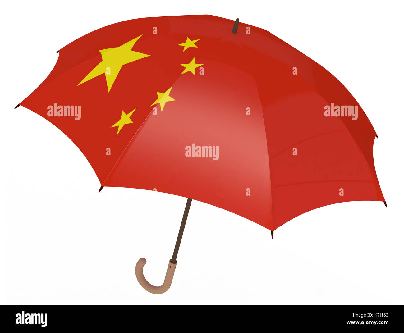 Regenschirm mit Flagge von China auf Weiß, 3D-Illustration isoliert Stockfoto