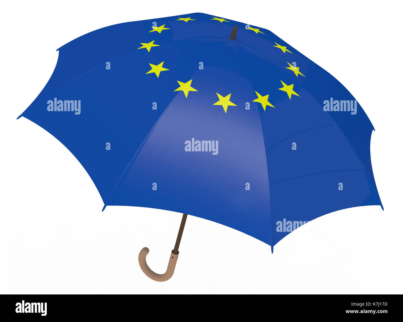 Regenschirm mit Flagge von Europa isoliert auf Weiss, 3D-Darstellung Stockfoto