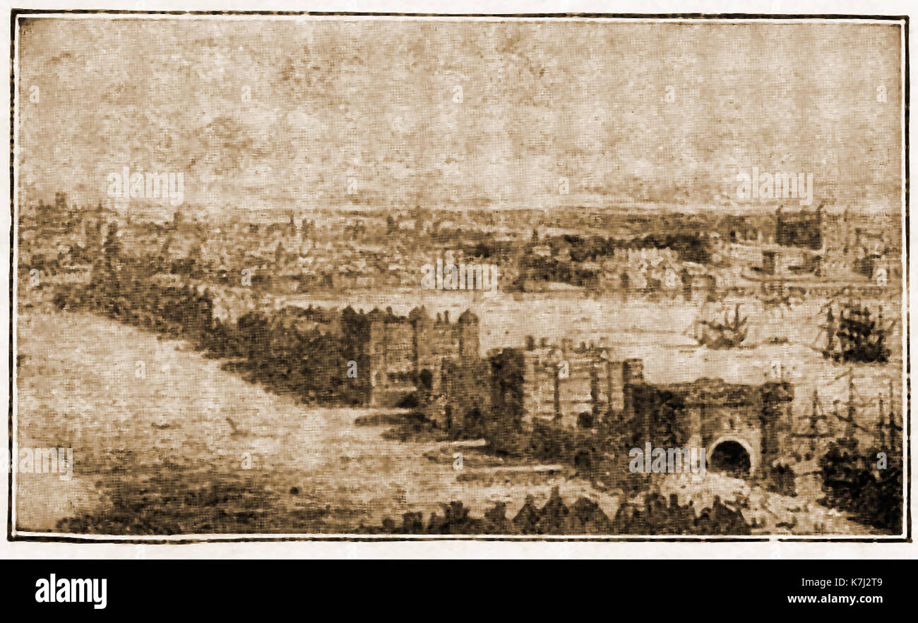 Alte London Bridge (1209-1831) mit Versand in der Seewärtigen Ende beschränkt Stockfoto
