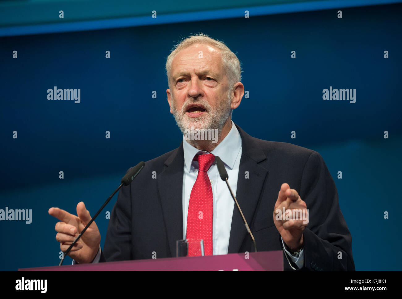 Der Führer, Jeremy Corbyn, Adressen der TUC-Konferenz in Brighton Stockfoto