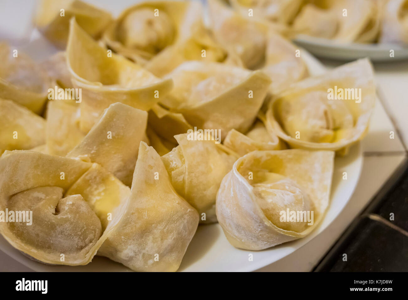 Die kantonesischen Stil handgemacht Wan-tan (Knödel) zu Hause Stockfoto