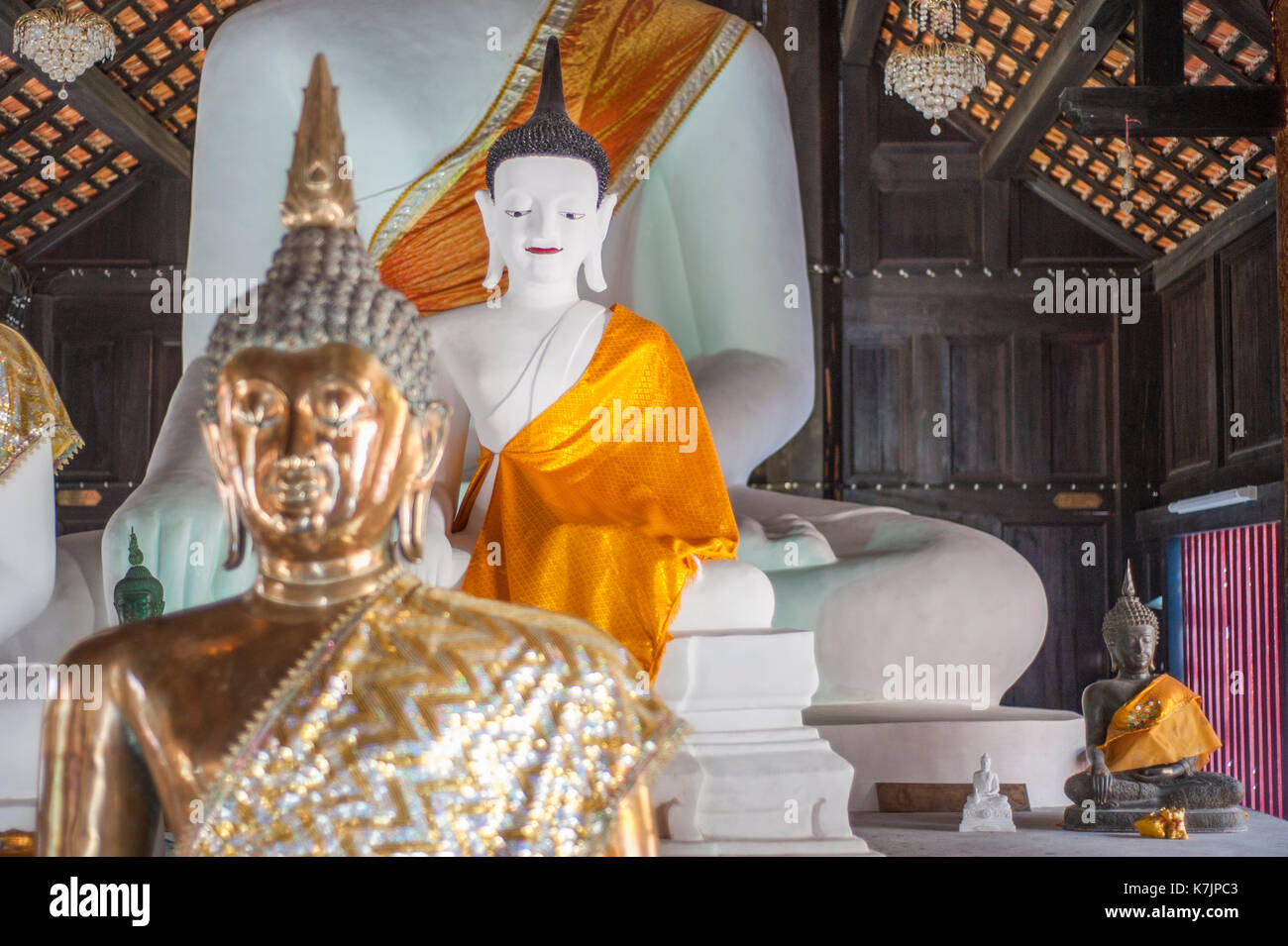 Buddha-Statuen im Wat Inthakin Sadue Muang, Chiang Mai, Thailand, Südostasien Stockfoto