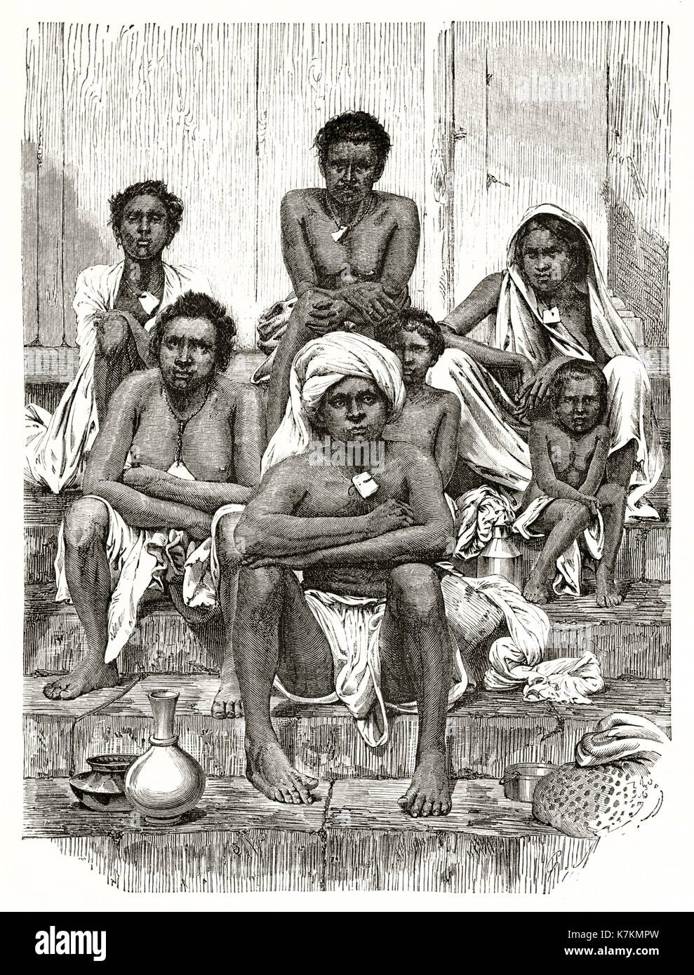 Alte Abbildung: Darstellung der Insel Reunion indigenen. Durch Mettais nach Bevan, Publ. bei Le Tour du Monde, Paris, 1862 Stockfoto