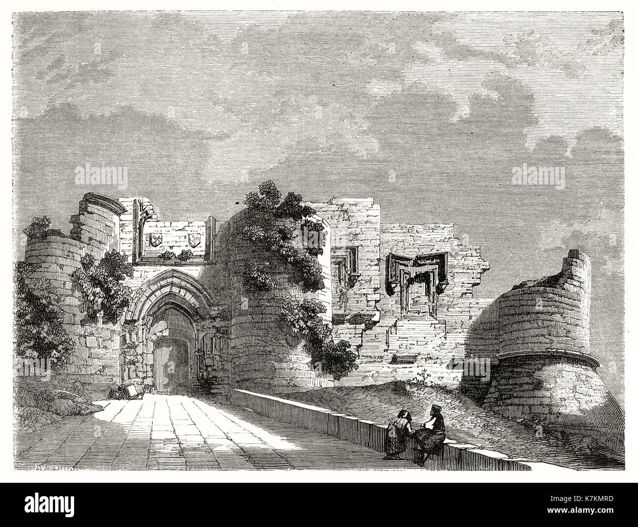 Alte Ansicht von Grand Master Palace Gate in Rhodos. Von unbekannter Autor, Publ. bei Le Tour du Monde, Paris, 1862 Stockfoto