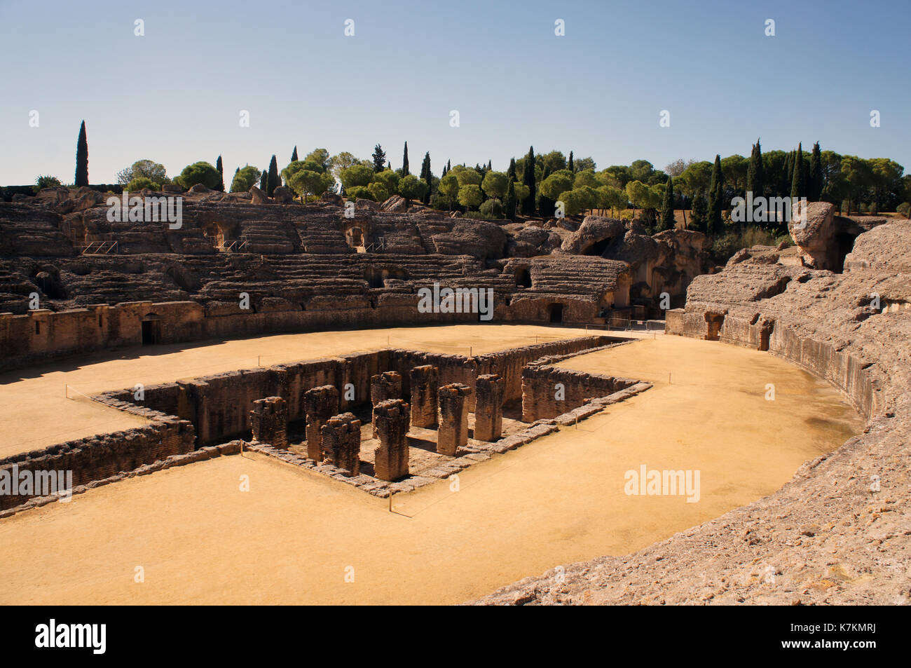 Arena der Antike römische Amphiteater in Italica Stockfoto