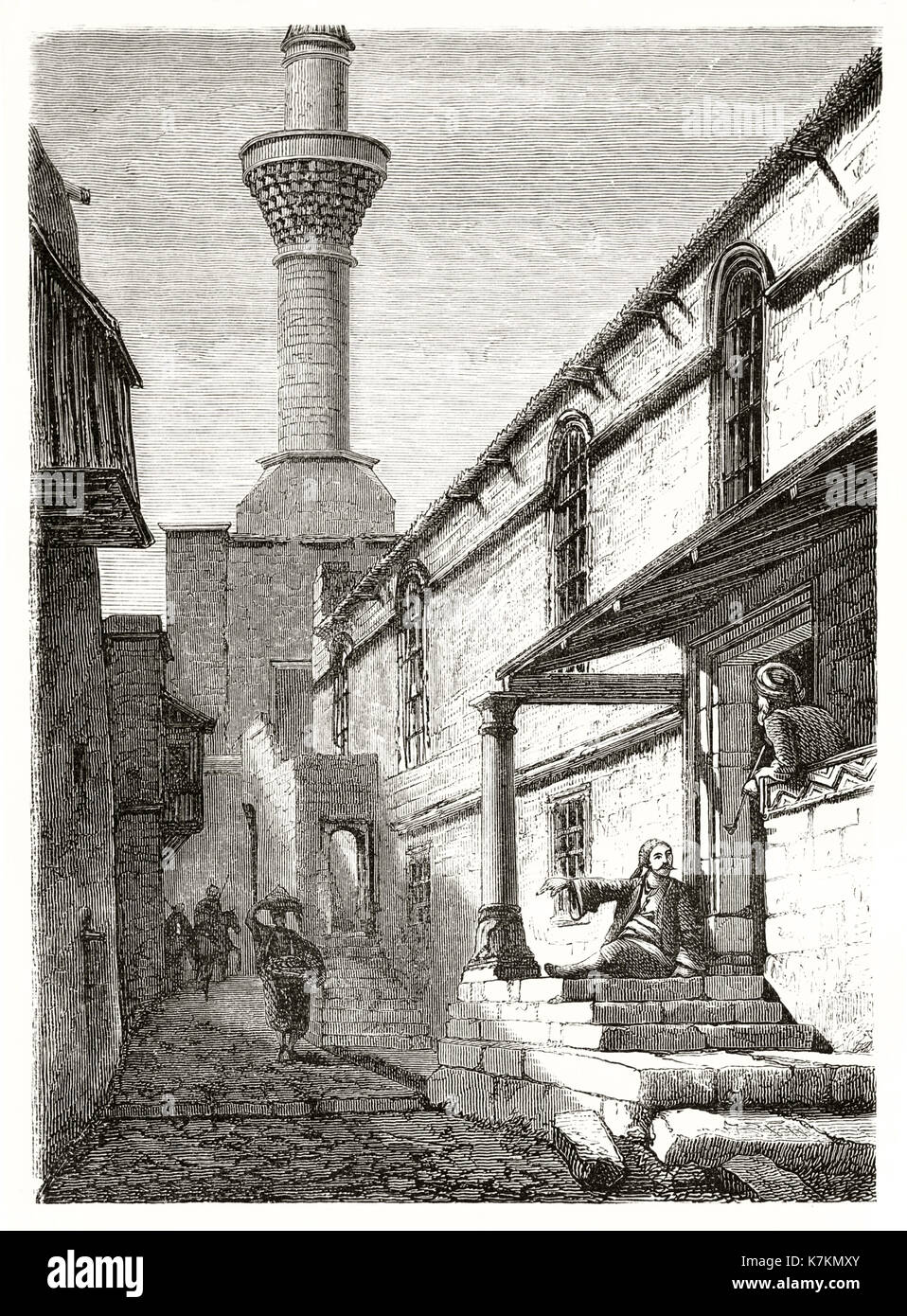 Alte Ansicht einer Seite Portal der Kathedrale Saint-Jean in Rhodos. Durch Hildibrand, Publ. bei Le Tour du Monde, Paris, 1862 Stockfoto