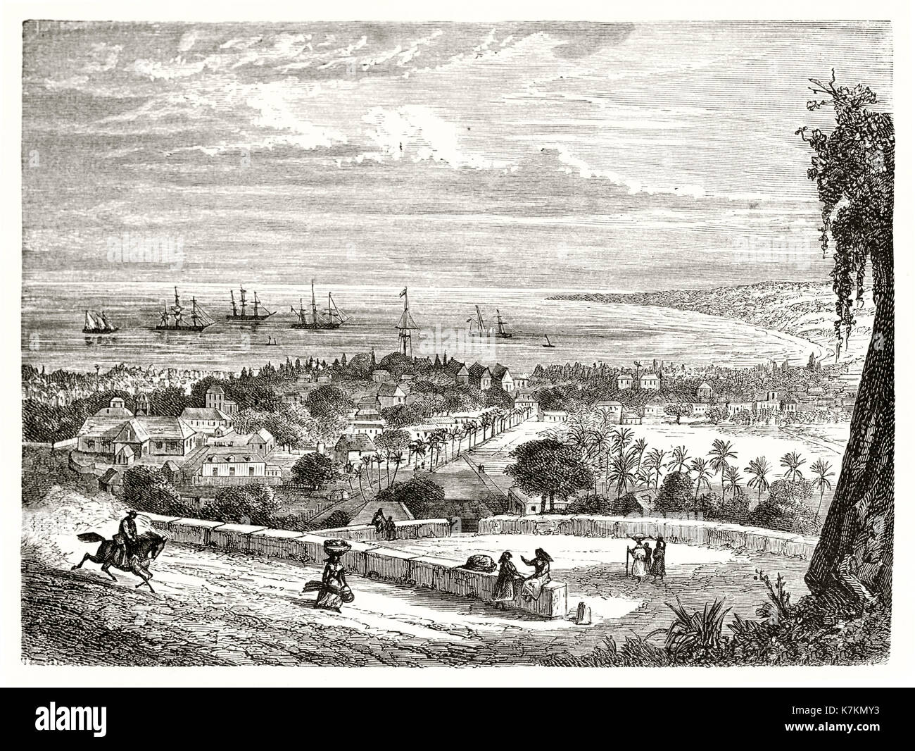 Alte Ansicht von Saint-Paul, Insel Reunion. Durch De Berard nach Roussin, Publ. bei Le Tour du Monde, Paris, 1862 Stockfoto