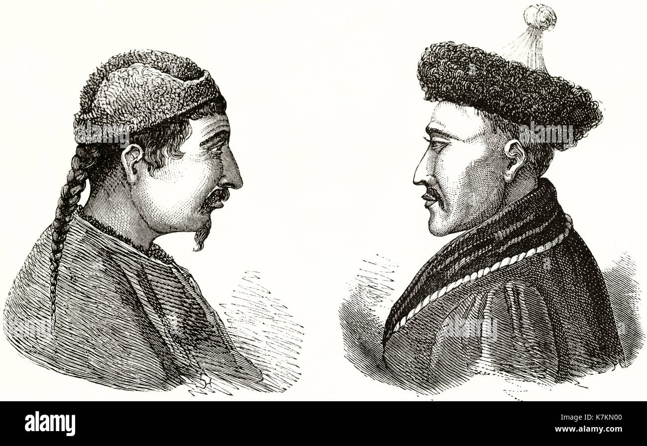 Alte graviert Porträts der sibirischen Männer. Durch Catenacci nach Radde, Publ. bei Le Tour du Monde, Paris, 1862 Stockfoto