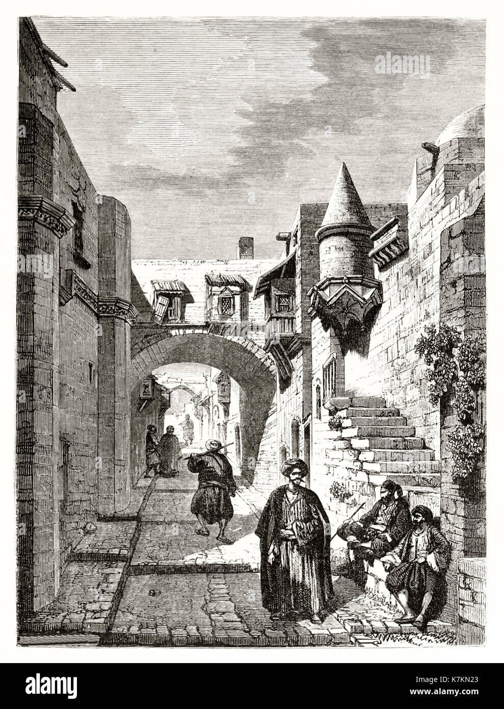 Alte Ansicht der Straße der Ritter, Rhodos. Durch Maurand, Publ. bei Le Tour du Monde, Paris, 1862 Stockfoto