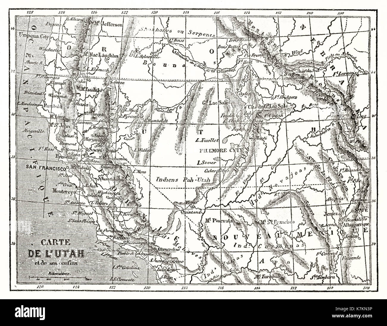 Alte Karte von Utah. Von Erhard und Bonaparte, Publ. bei Le Tour du Monde, Paris, 1862 Stockfoto