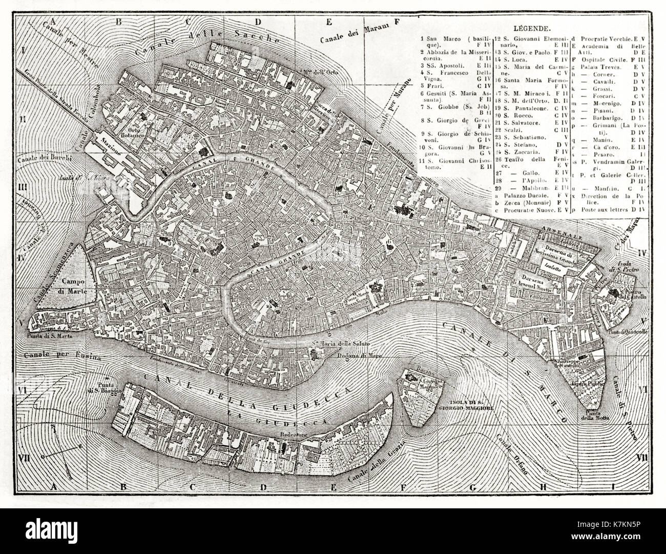 Alte Karte von Venedig, Italien. Von Dufour, Publ. bei Le Tour du Monde, Paris, 1862 Stockfoto